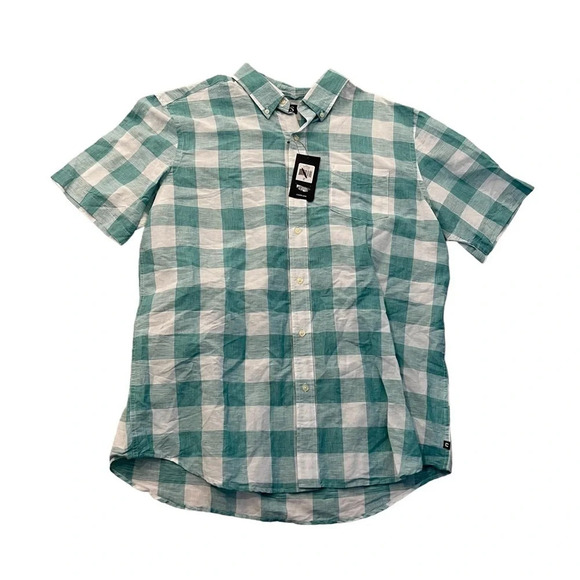 NWT Chaps Linen Cotton Green Checked Short Sleeve Shirt XL - Picture 1 of 9